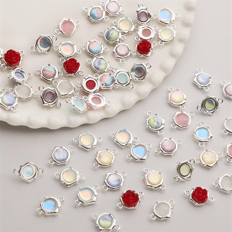 1pc/bag 12x17.5mm Alloy Cat Eye Stone Double Hanging Hole Pendant DIY Bracelet Necklace Earrings Jewelry Accessories