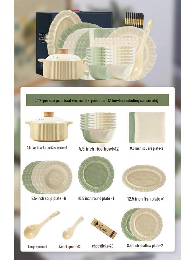 Kangmo Floral Pattern Ceramic Dinnerware Set, 58-Piece