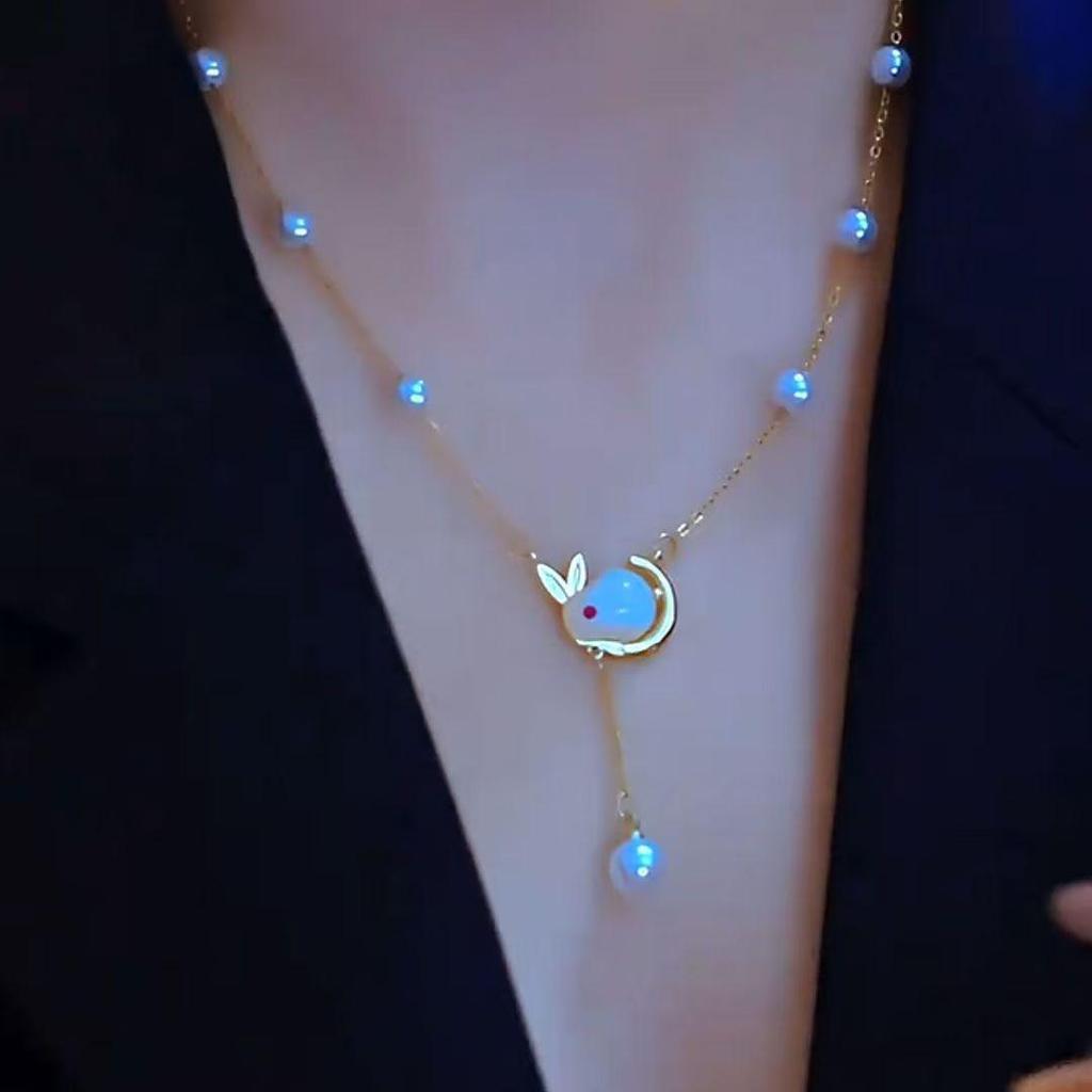 Pearl Jade Rabbit Necklace: Women's Luxury Choker with Starry Sky Design