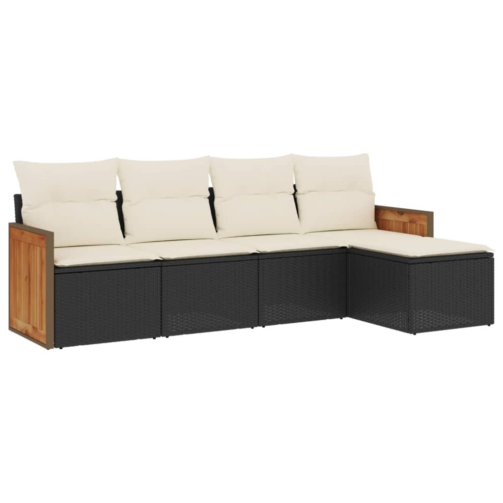 Vidaxl 5-Cz. Garden Lounge Set, Cushions, Black PE Rattan
