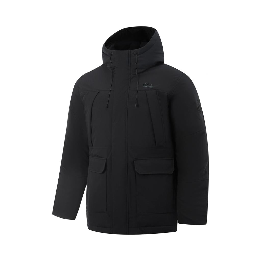 Li-Ning Mid-Length Water-Resistant Anti-Static Hooded Solid Color Simple Down Jacket Men outerwear AYMV285-3