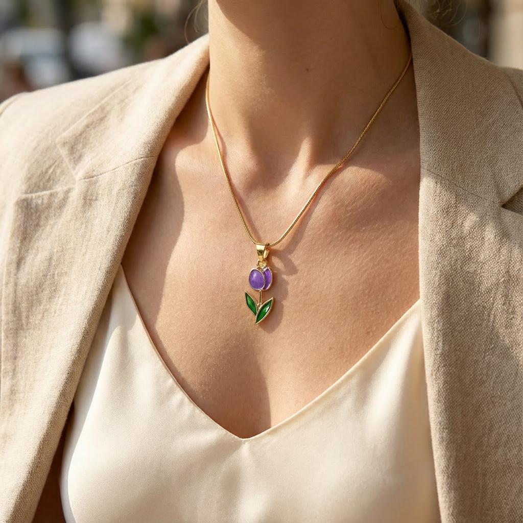 Vintage Emaille Tulpe Halskette für Damen Goldfarbe Schlangenkette Anhänger Halskette 2026 Frühlingstrend Ästhetischer Schmuck Geschenk