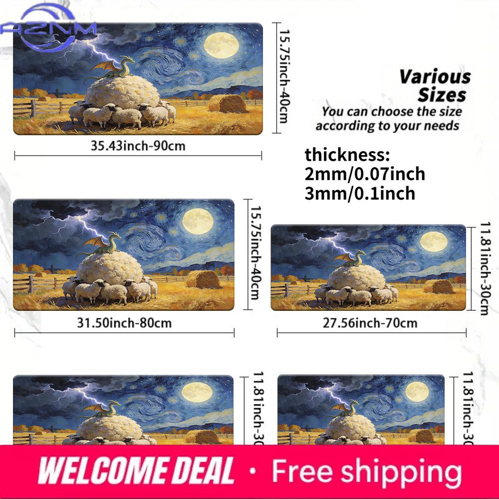 Dragon on Sheep Starry Night Style Playmat NonSlip TCG Card Mat 30x80x0.2cm