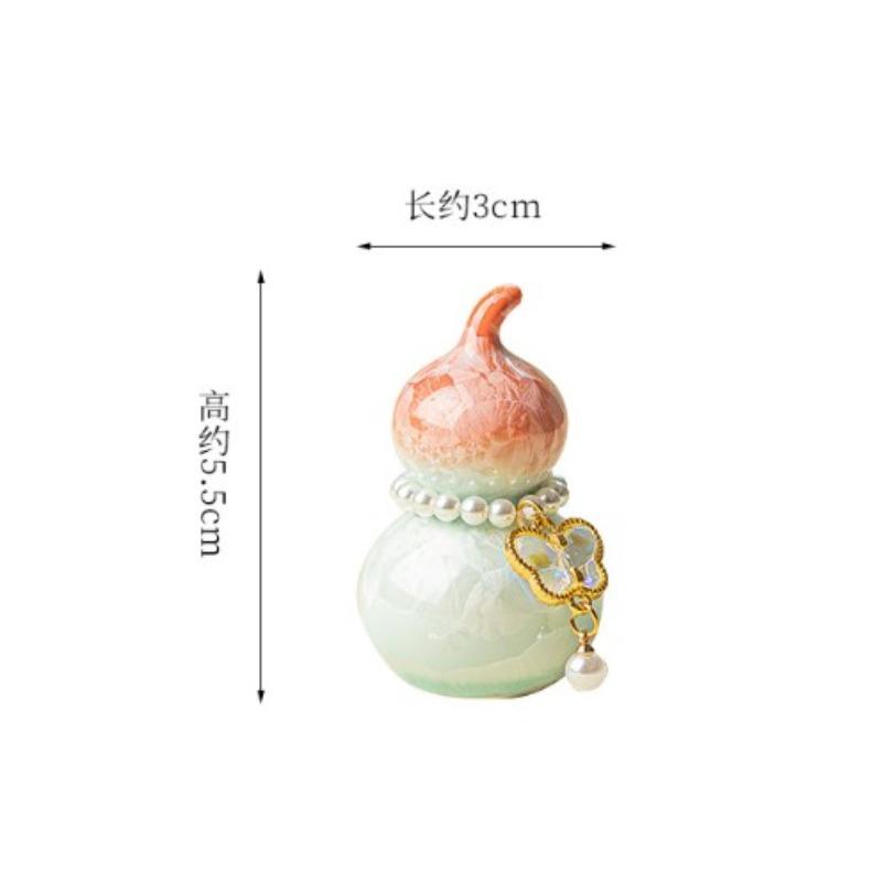 Mini colorful Gourd With Pearl pendant Tableware crystalline glaze Ceramic cover Fortune Ornaments Craft Tea ceremony accessorie