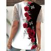 Women's Fashion Casual Summer Spring Flower Pattern Print Short Sleeve V-Neck Blouses & Shirts