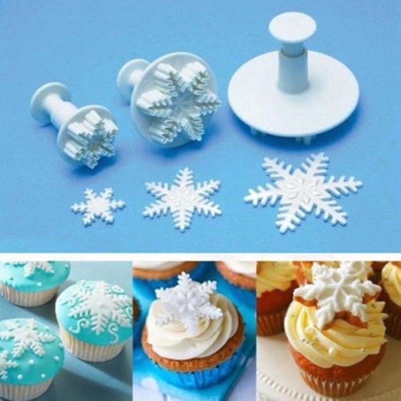 3Pcs Snowflake Cake Decorating Fondant Plunger Cutters Mold Mould Cookies Tools Silicone Molds 2023