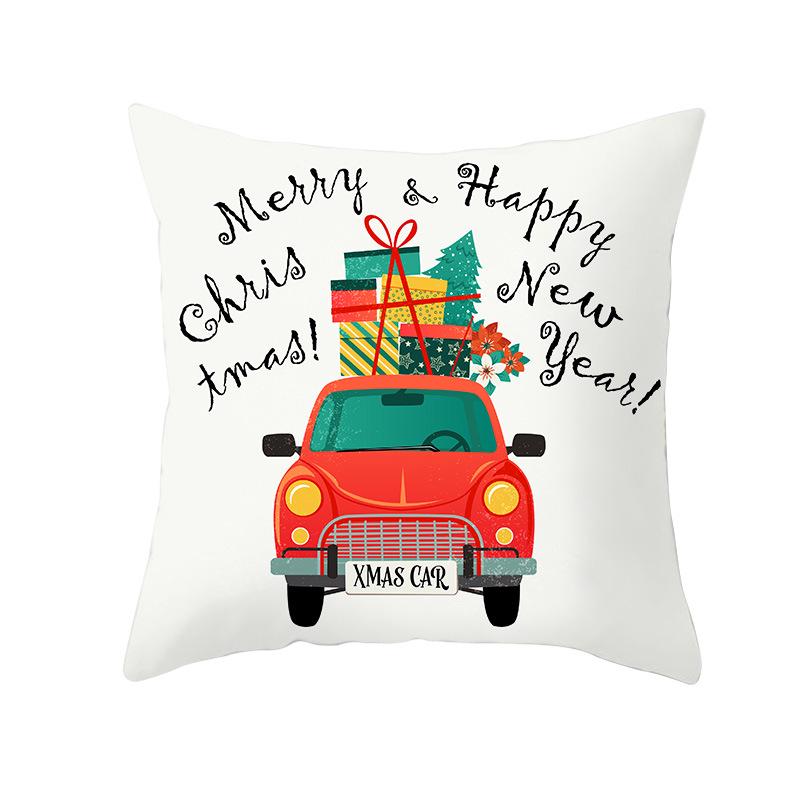 Cartoon Car Print Peach Skin Pillow Cover Christmas New Pillow Cover Wish Home Cushion Cover