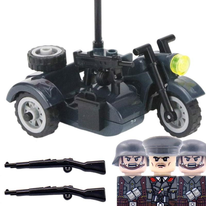 MOC WW2 Germany Military Army Motorcycle Building Blocks Infantry Soldiers Officer Vehicle Model Weapons Bricks Toys For Kids