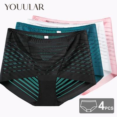 4Pcs/Lot Plus Size Sexy Hollow Ladies Panties High Waist Breathable Summer Women Panties L-4XL