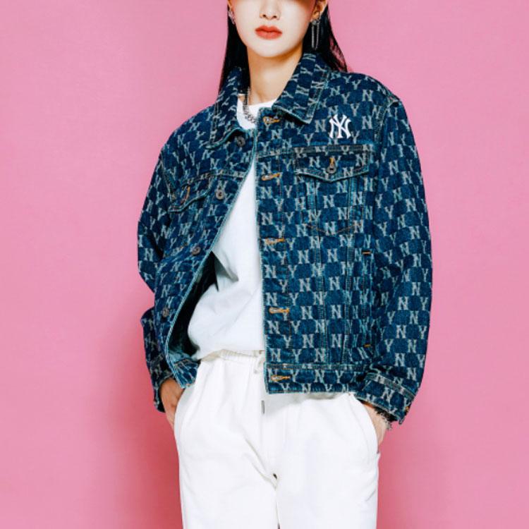 MLB Yankees Letter Print Loose Windbreaker Denim Jacket Unisex jackets Blue 3ADKM0121-50BLS
