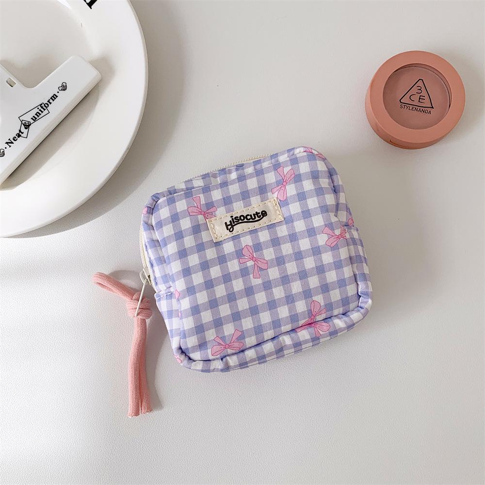 Korean Style Plaid Makeup & Coin Purse with Bluetooth Earphone Storage