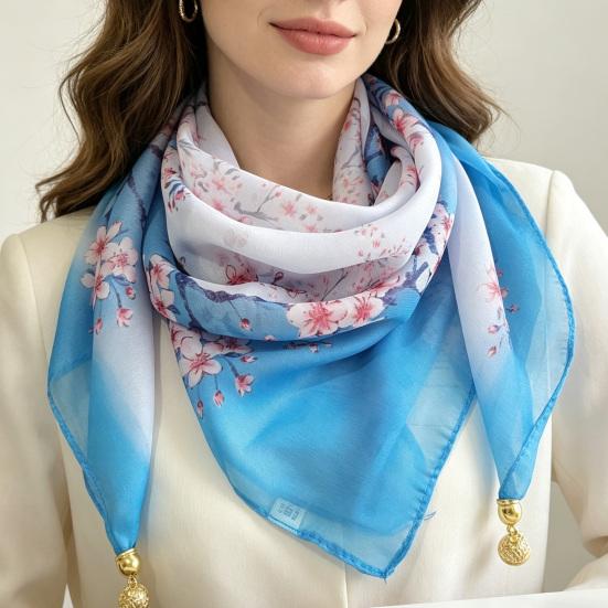 Bufanda de Mujer Patrón de Planta y Flor Hebilla Metálica Magnética Textura Suave Bufanda Protección Solar y del Viento Pañuelo para la Cabeza Accesorios de Playa y Viaje