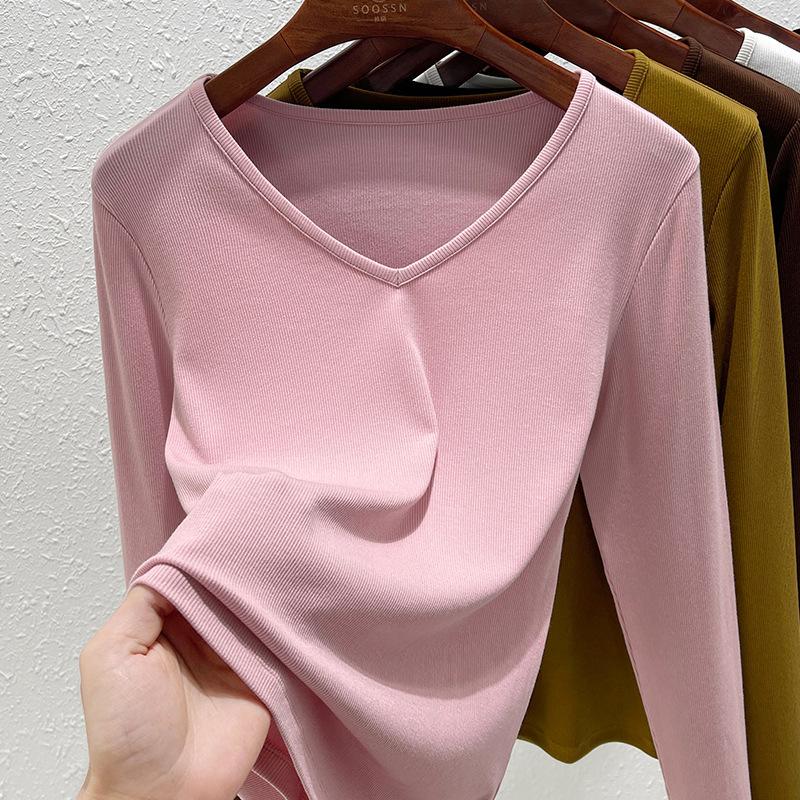 Bottom shirt women's inner summer new long-sleeved low-neck slim-fitting versatile top