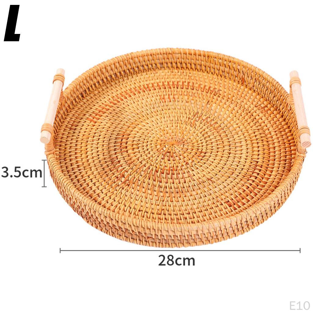 Round Rattan Basket Durable Handwoven Bread Decorative Organizer Rustic Style Snacks Biscuits with