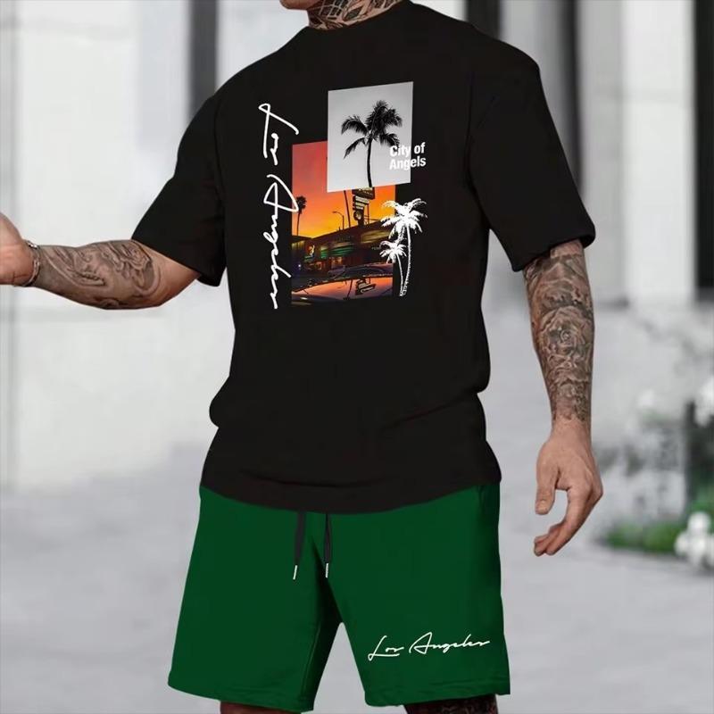3D Printed Men's Short Sleeved Fashionable T-shirt Dopamine Beach Casual Shorts Set Soft and Comfortable