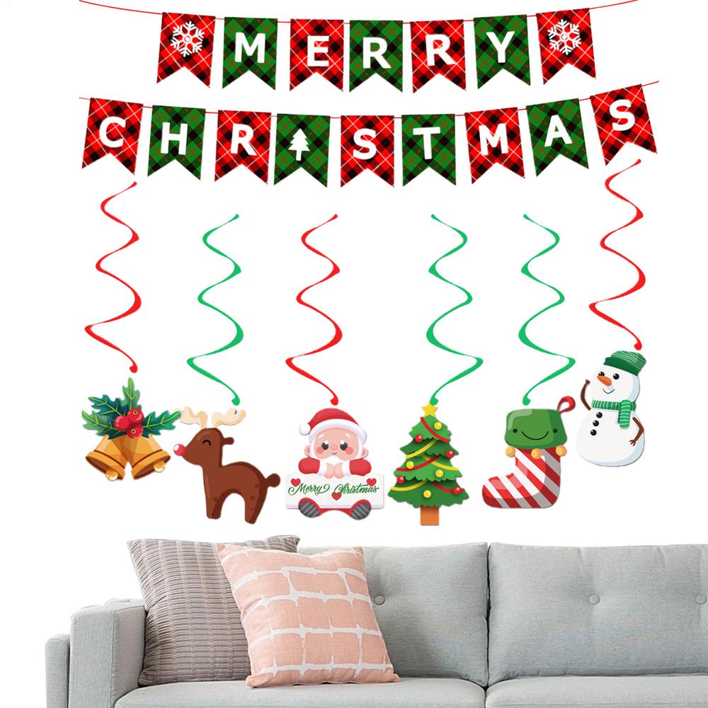 Merry Christmas Banner Indoor Christmas Hangable Door Decoration Merry Christmas Swirl Decoration Holiday Birthday Decoration