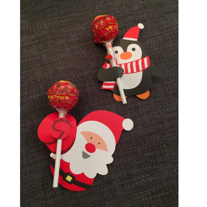 Christmas Lollipop Paper Cards Cartoon Santa Claus Penguin Snowman Kids Candy Gifts Package Wrapping New Year Party Decoration