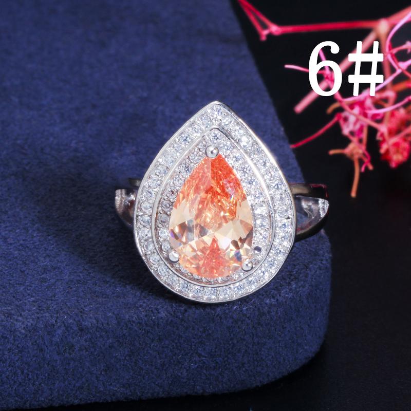 CMM Classic Women Engagement Party Jewelry High Quality Big Tear Drop Green Rings with Zirconia