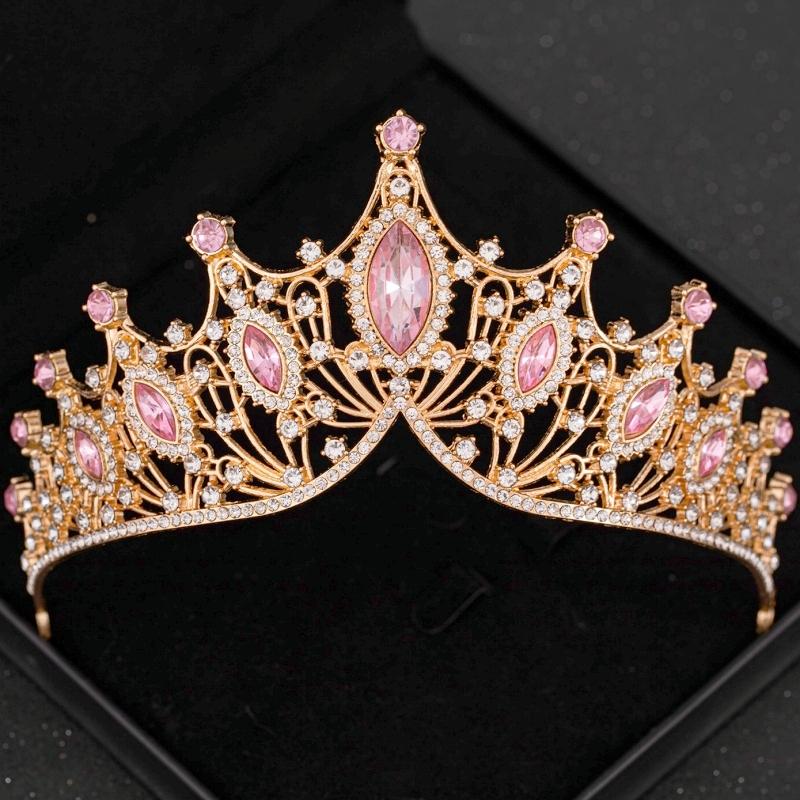 Pink Crystal Tiaras and Crowns Headband for Women Rhinestone Prom Diadem Bridal Wedding Hair Accessories Jewelry Crown Tiara