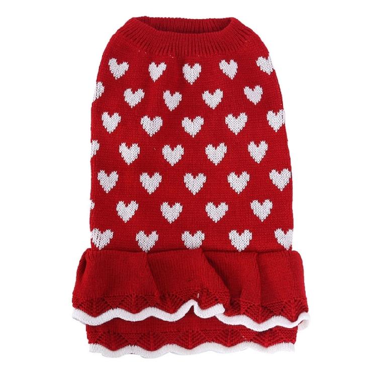 

Winter Warmth Pet Sweater Dress for Small Dogs Cats with Heart Pattern Designs Turtleneck Pullover Knitdress червоний