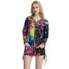 Mode Herbst Winter Frauen Strickjacke Femme Multicolor Druck Mit Kapuze Mantel Zipper Jacke Sportswear