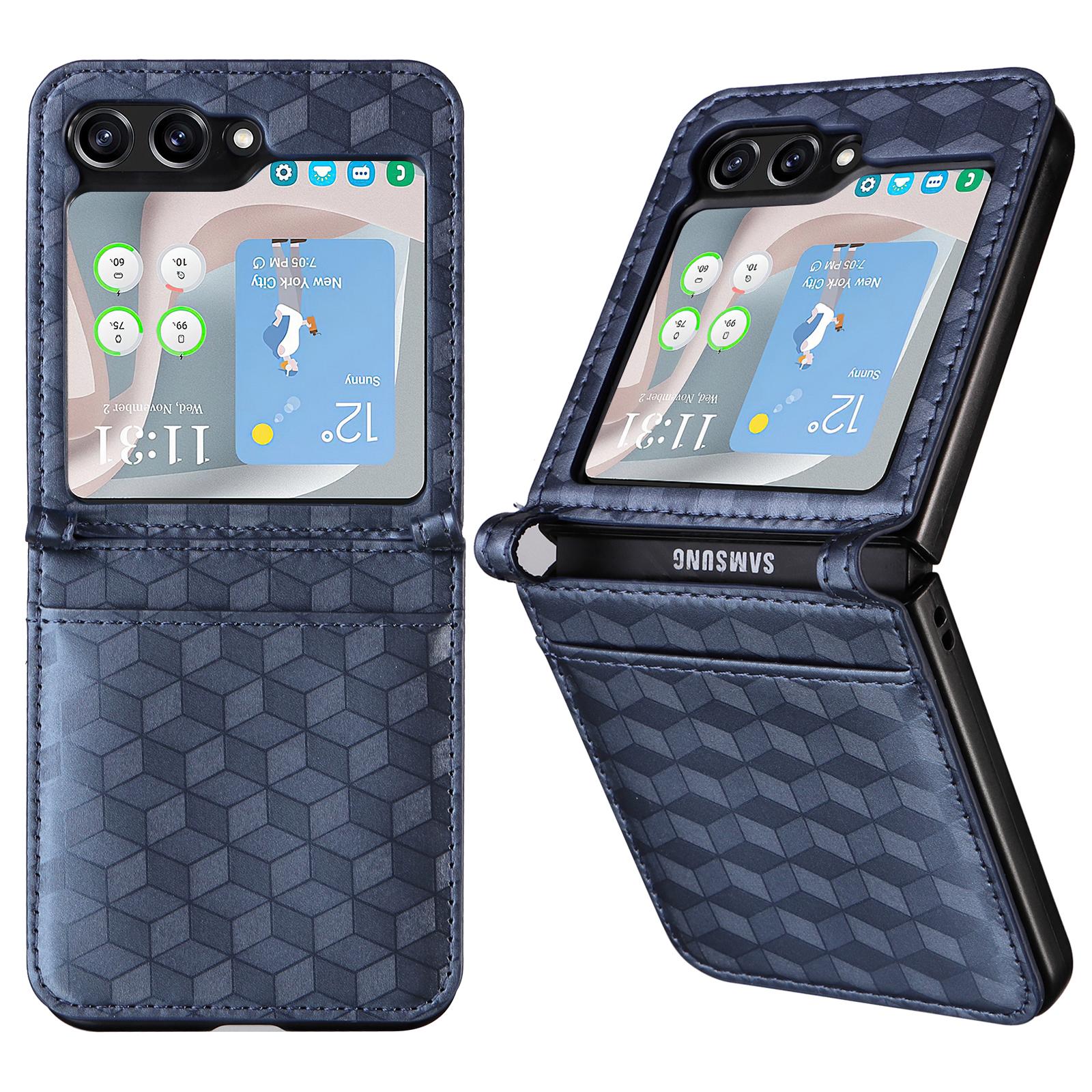

For Samsung Galaxy Z Flip6 5G Case PU Leather+PC Phone Cover Rhombus Card Slot Blue