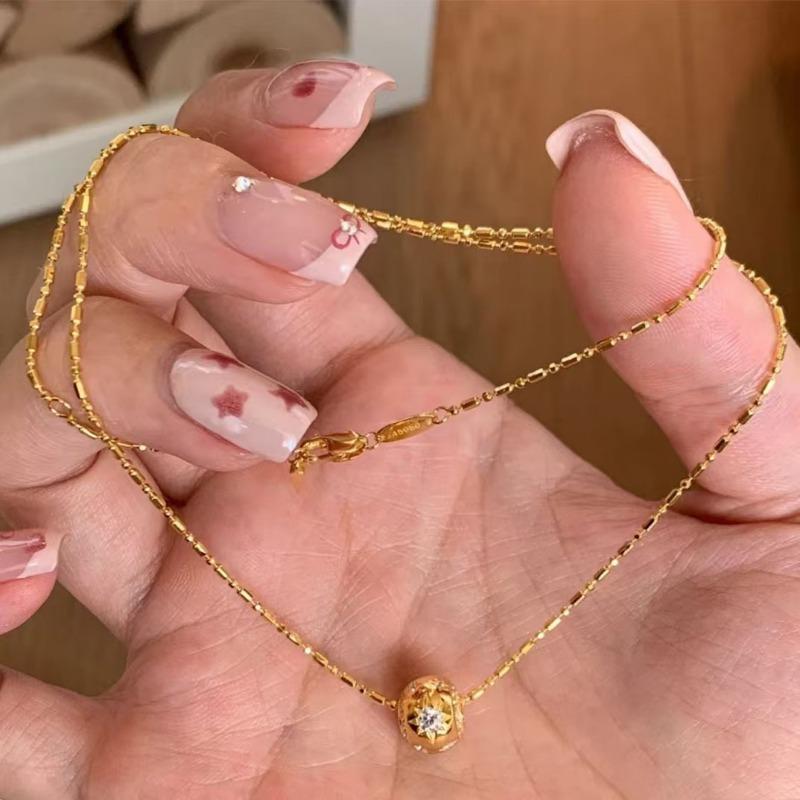 Classic Glossy Round Bead inlay Diamond Star Necklace silver  Inspired Sparkling Pendant Clavicle Chain Wedding  Gift