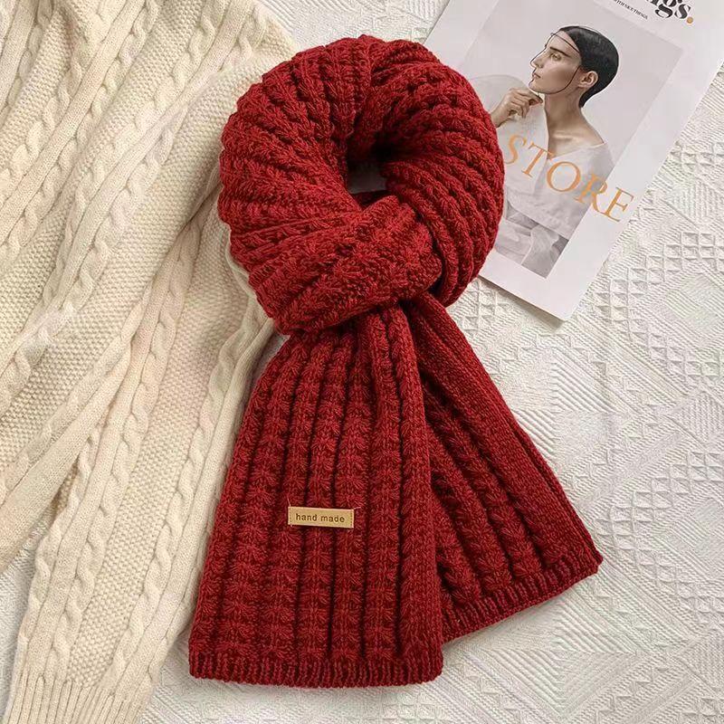 Knitted wool red scarf women's new autumn and winter high-end new gift couple scarf