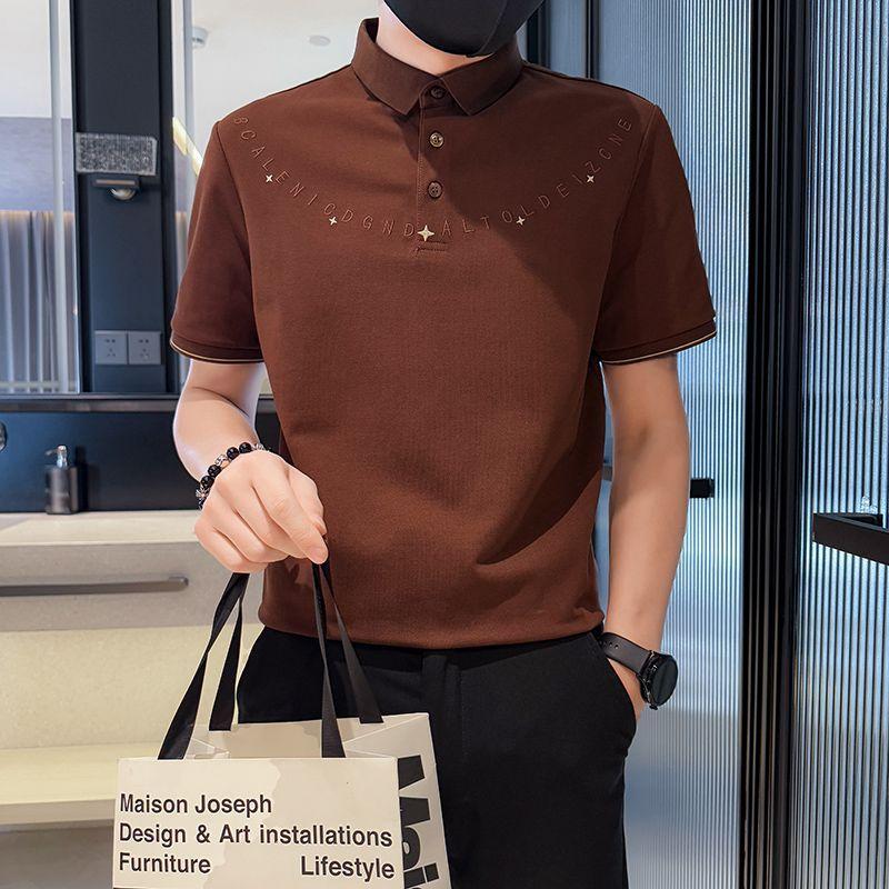 

Минималистичный дизайн ПОЛО с надписью, с коротким рукавом, с лацканами, летняя новинка, нишевый, однотонный, универсальный мужской топ 4XL кофейный