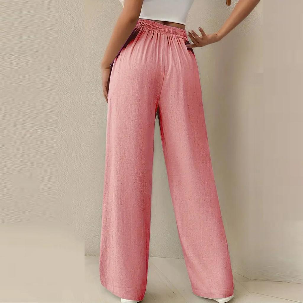 Women's Casual Solid Color High-waisted Wide-leg Pants
