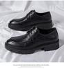 Men's Casual Leather Shoes with 10CM Height Boost, Thick Soles, and Textured Finish.