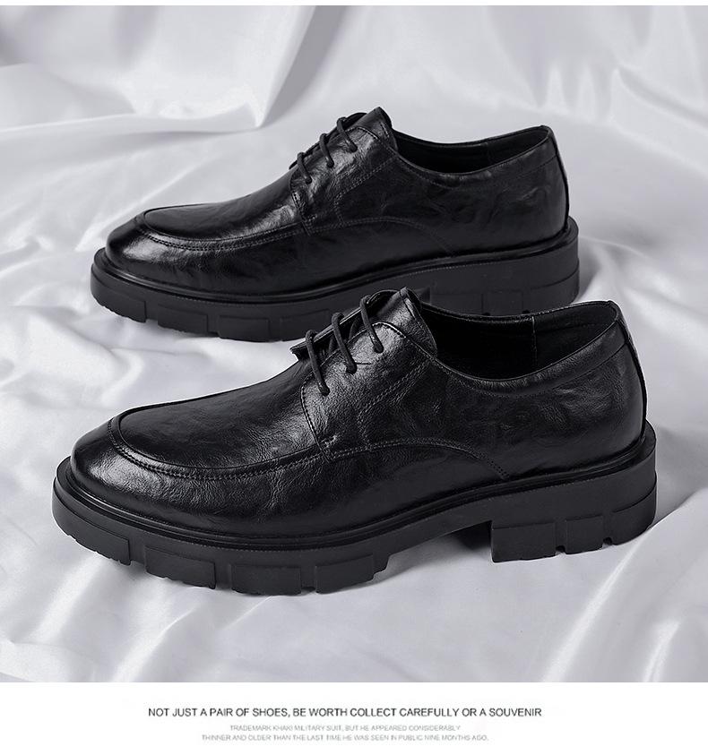 Men's Casual Leather Shoes with 10CM Height Boost, Thick Soles, and Textured Finish.