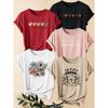 Five-piece set of women's letter and heart print short-sleeve shirts Floral Butterfly Heart Print Round Neck Summer Dress T Shirt Suitable for spring