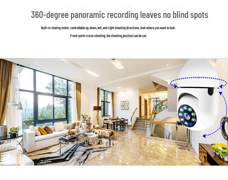 360° Wireless Surveillance Light Bulb Camera with Mobile Remote and Full-Color Night Vision HD Monitoring