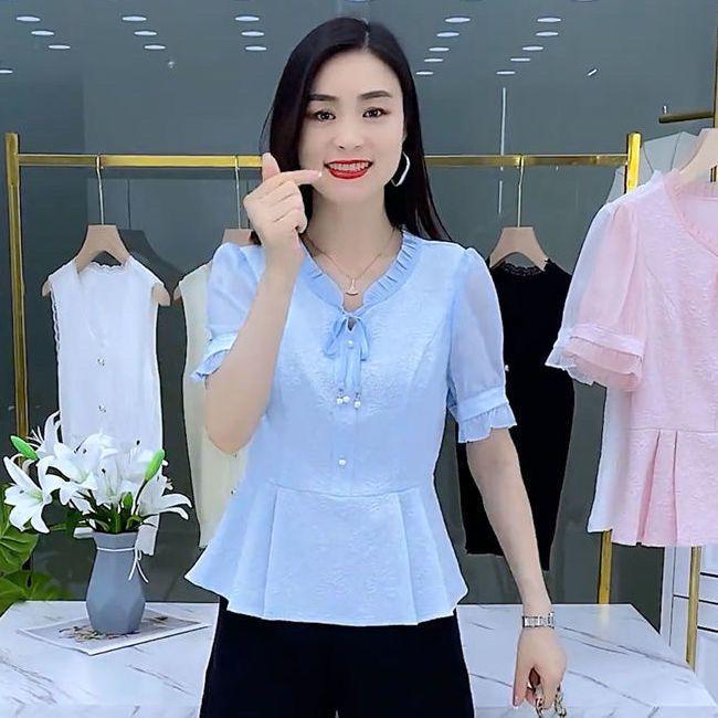 Floral Jacquard Chiffon Shirt Women Summer Short Sleeve Loose Fit Casual Tops Small Size Trendy Blouse
