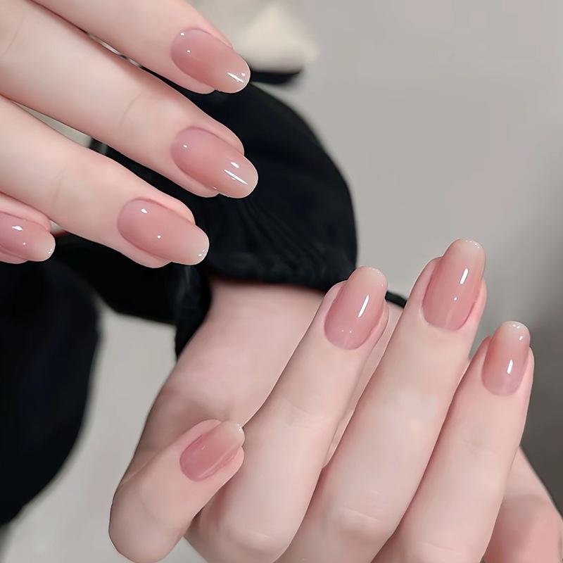 Translucent Nude Press-On Nails - Handmade Whitening Manicure Stickers m