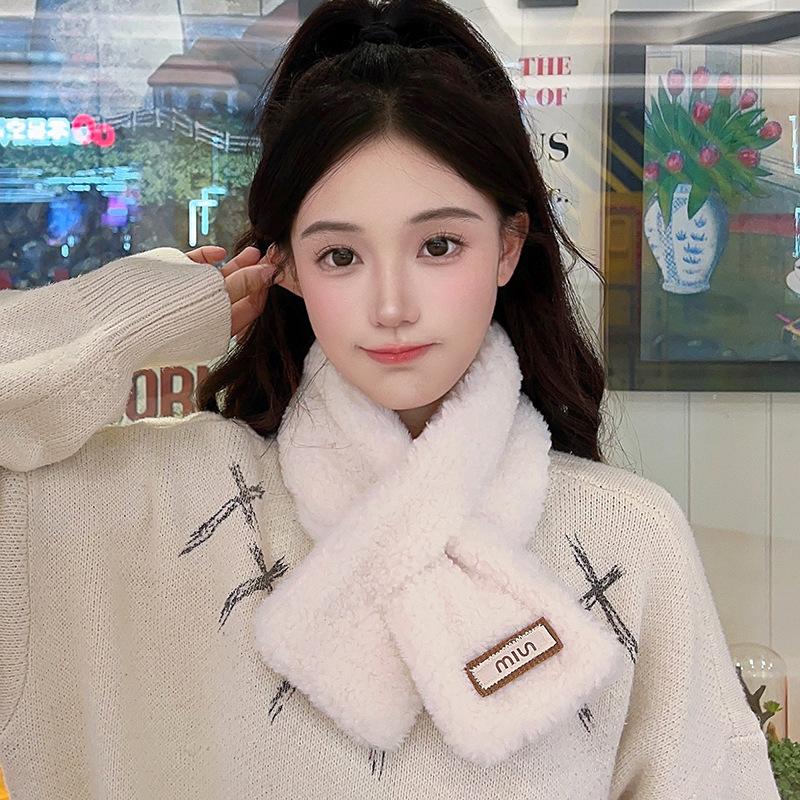 Winter solid color fashionable versatile personality trend printed warm breathable scarf cold comfortable cross neck scarf