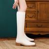 Krazing Pot Microfiber Autumn Solid Color Winter Shoes Med Heels Big Size 45 Size 44 Size 46 Women Zipper Keep Warm Knee Boots