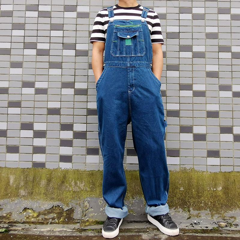 Pánské džínové overaly velké velikosti rovné kalhoty s páskem Modré džíny Pánské pracovní oblečení nadměrné velikosti