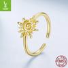 S925 Sterling Silver Plated 14K Gold Sun Opening Ring Sunshine Charm Sun Ring Jewelry