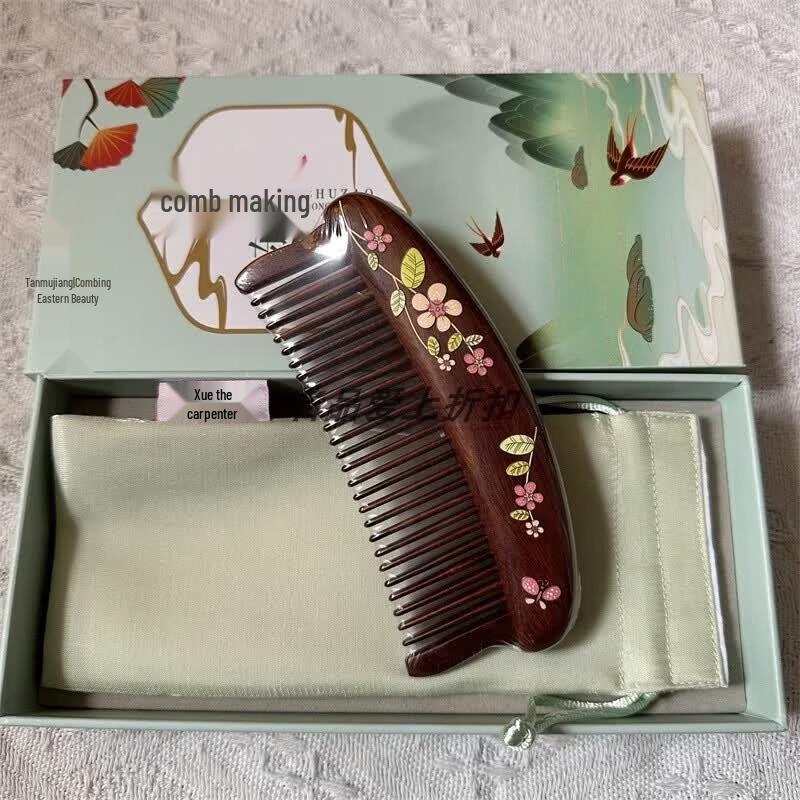 Tan Mujiang Chun Xiao Red Sandalwood Inlaid Wooden Comb Gift Set