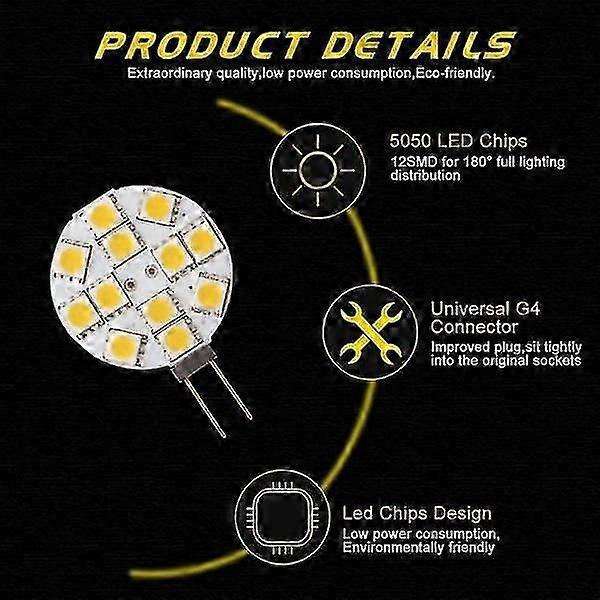 10x Lampadina LED G4 Non Dimmerabile Bianco Caldo 2700k CC 12V Sostituzione-QH