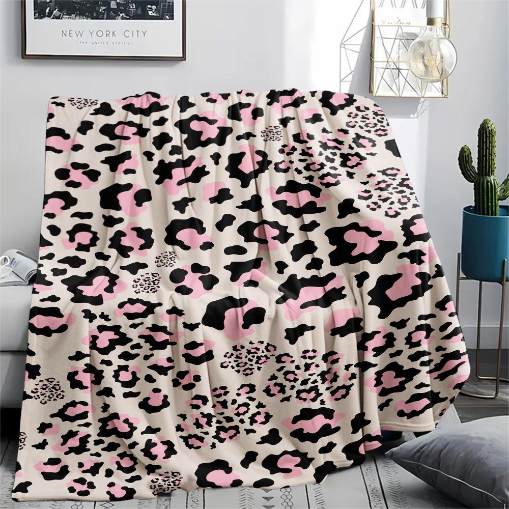 1Pc Pink Leopard Pattern Print Flannel Blanket, High Quality Comfortable for All Seasons, Home Decor, Warmth and Comfort, Perfect for Gifts