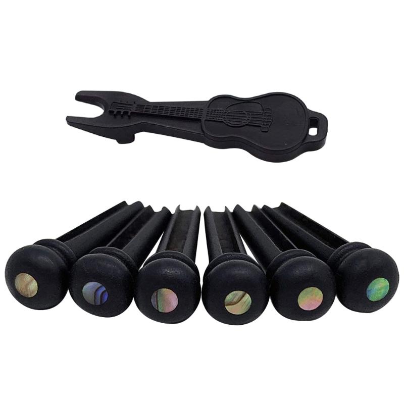 Ebony Guitar Bridge Pins String Pegs with Bridge Pin Puller Remover Replacement Part for Acoustic Folk Guitar Ukulele 1