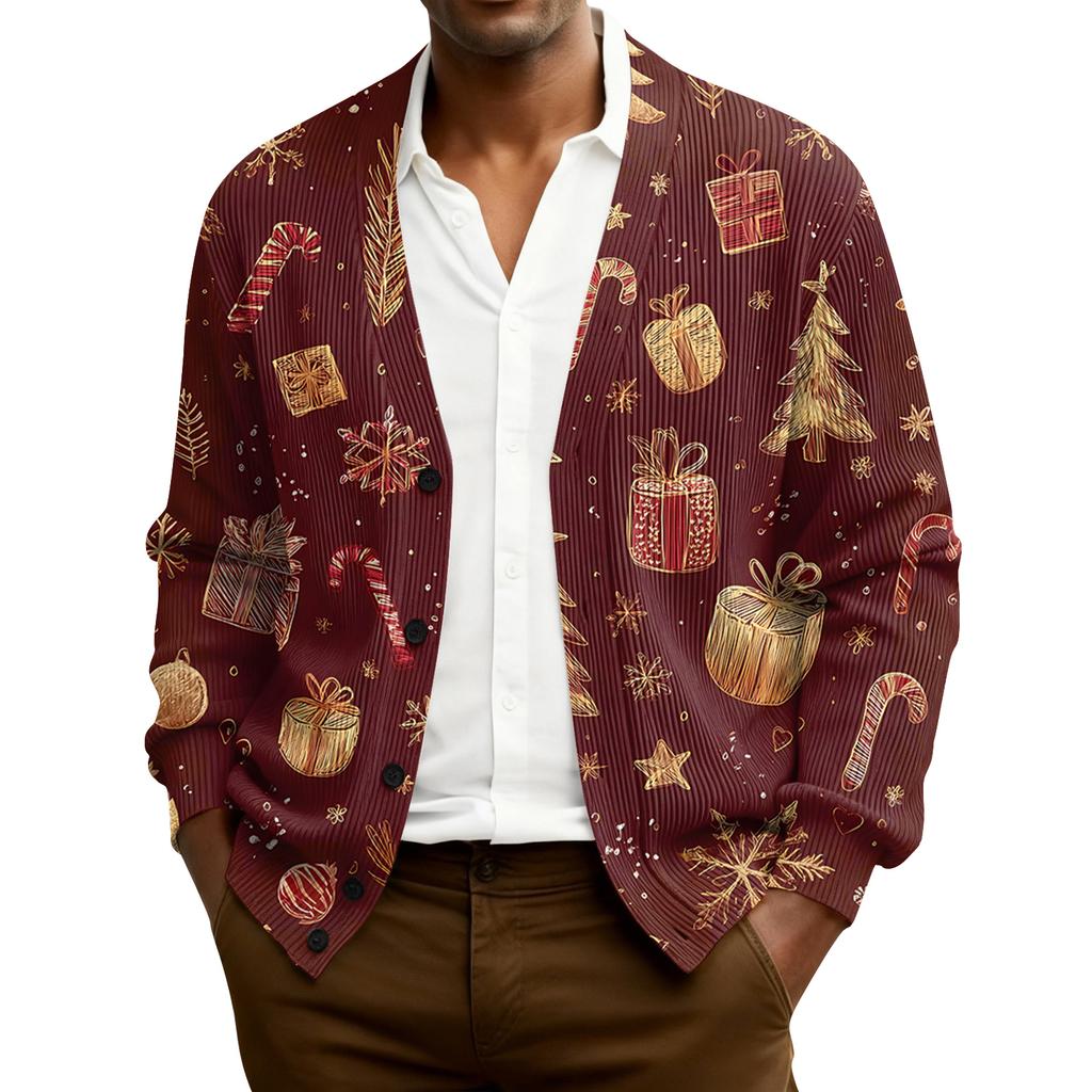 Męski kardigan z dzianiny prążkowanej z długim rękawem