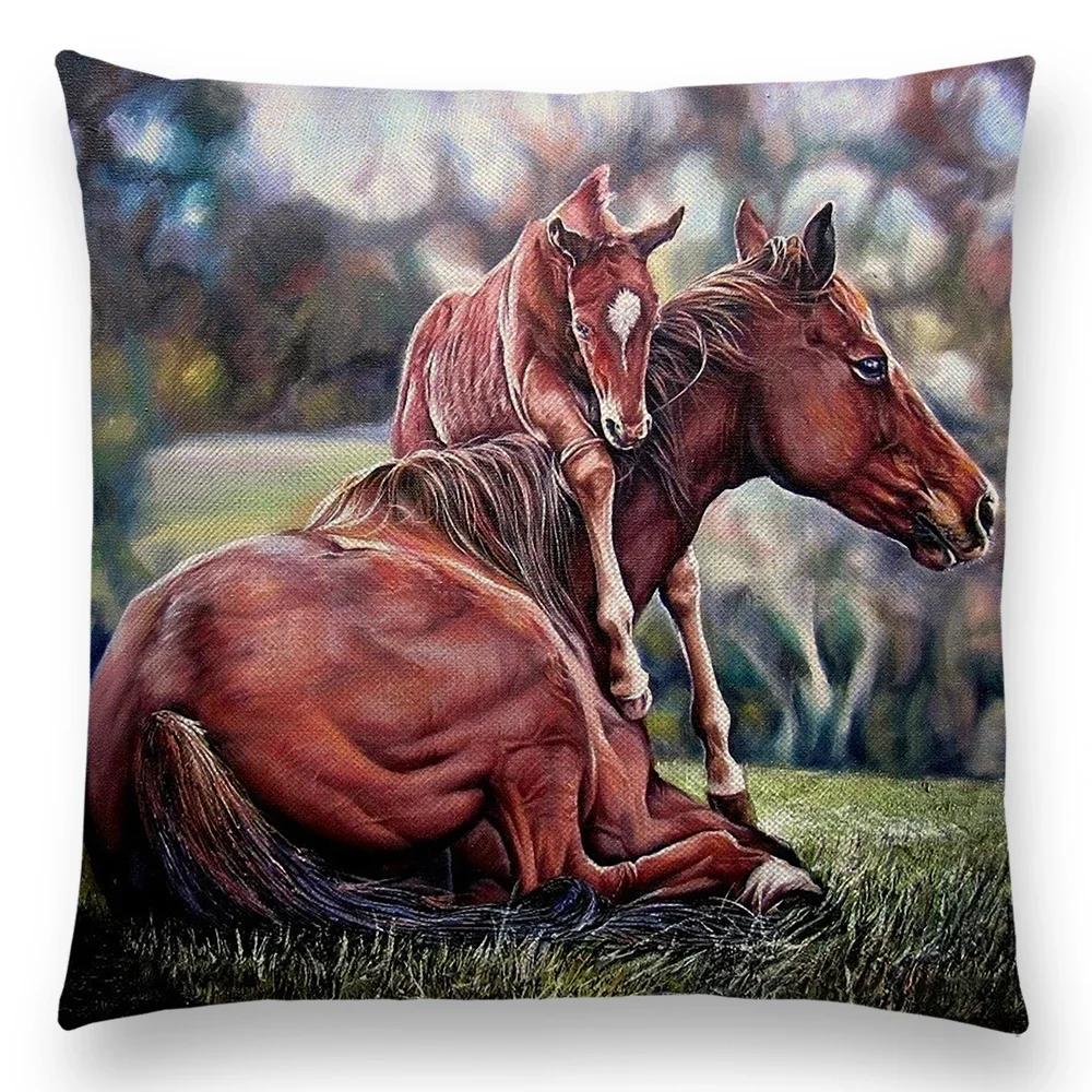 Horse Oil Painting Pillow Case Home Decor Vintage Cushion Cover for Sofa Car Linen Pillow Cover Home Decorative Drop Shipping