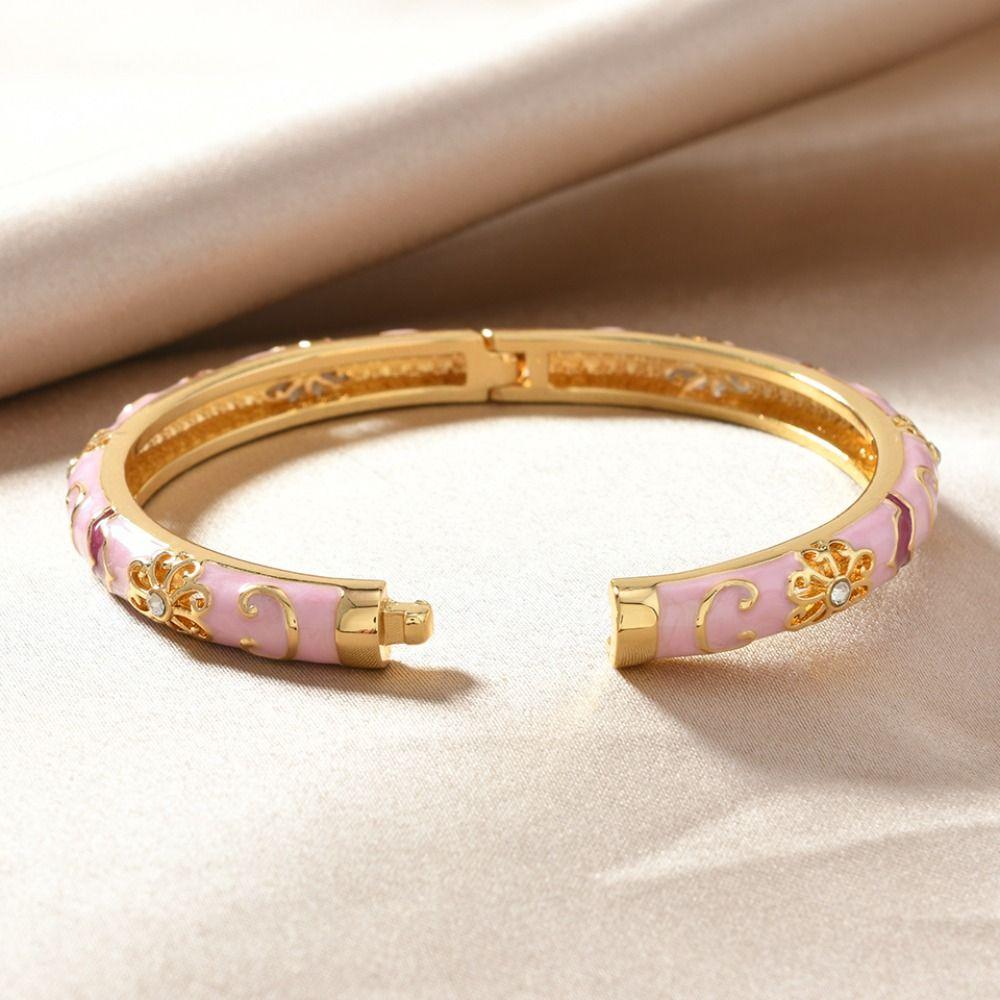 Chinese Style Vintage Cloisonne Bangle Enamel Women's Hand Bracelet Hollow Out Flower Bangle  Girls