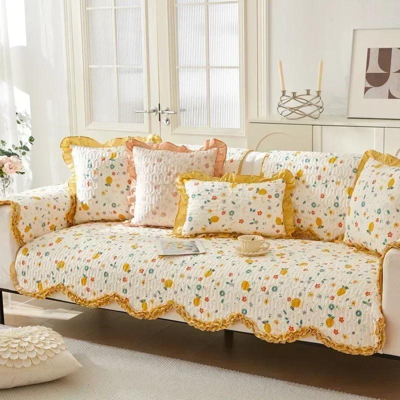 

Французская хлопковая подушка для дивана Нескользящий чехол для дивана Универсальное диванное полотенце на четыре сезона для гостиной Моющийся протектор для дивана A 70x70