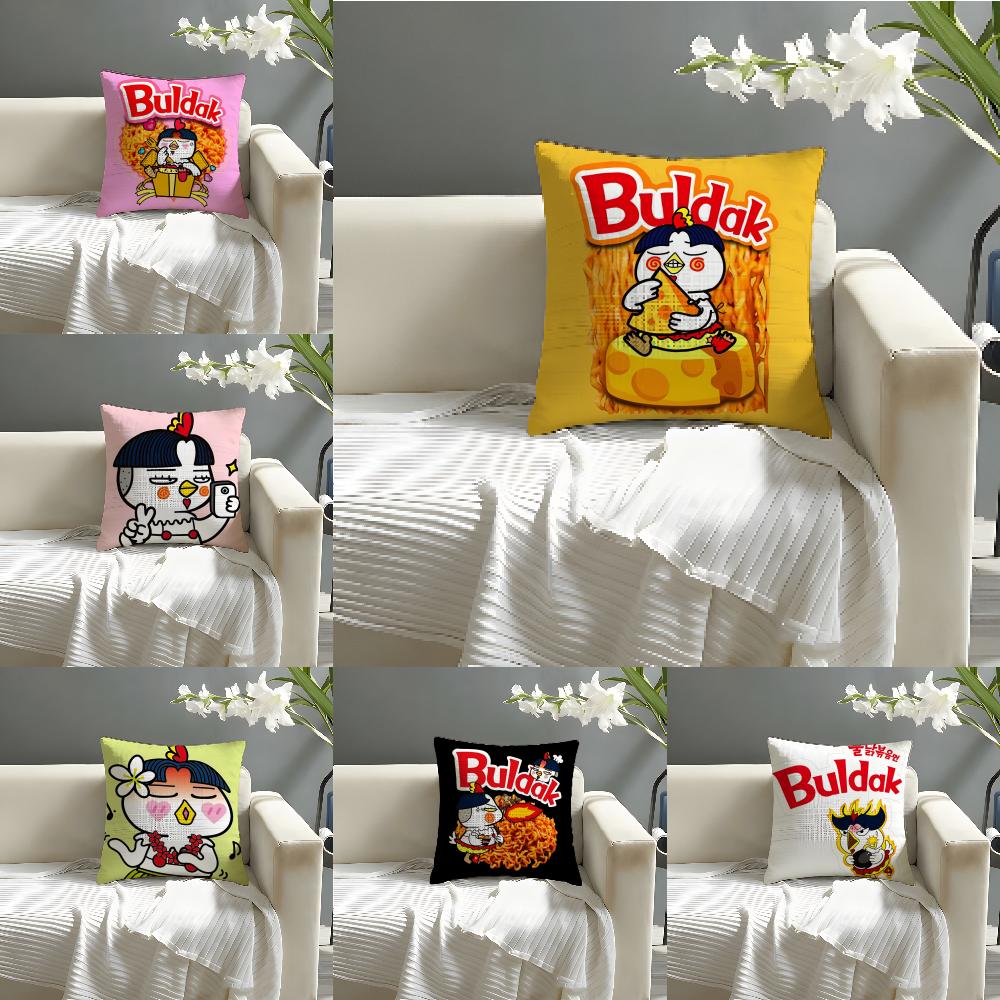 Kwaii Anime BBuldak RRameSn Kissenbezug Natürlicher Leinen Bio-Stoff Doppelseitiger Druck Sofa Heimdeko Kissenbezug