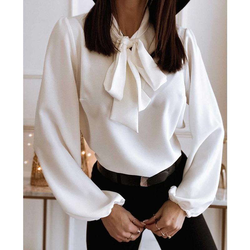 

YYFS Жіночі Модні Повсякденні Весняно-Осінні Однотонні Блузки та Сорочки з Принтом з Довгим Рукавом M білий